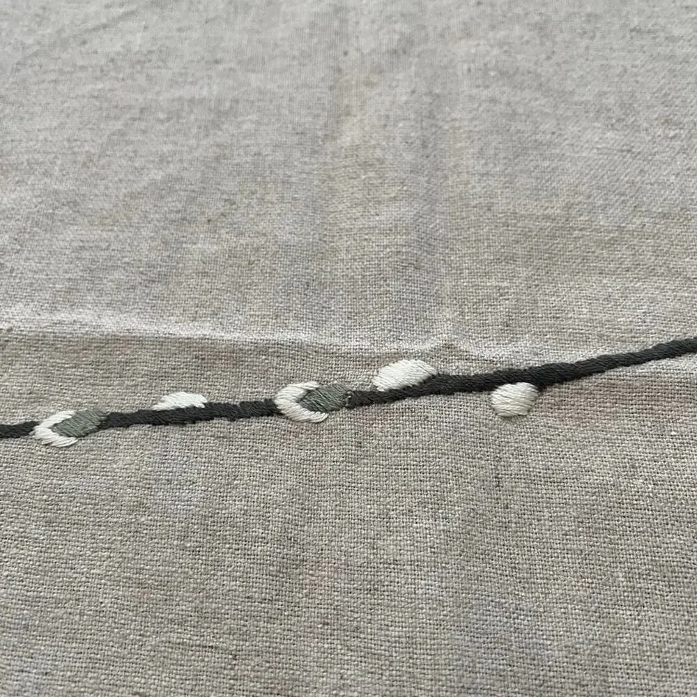 Heavyweight Taupe Linen Tablecloth with Fringe Embroidered Leaves 86